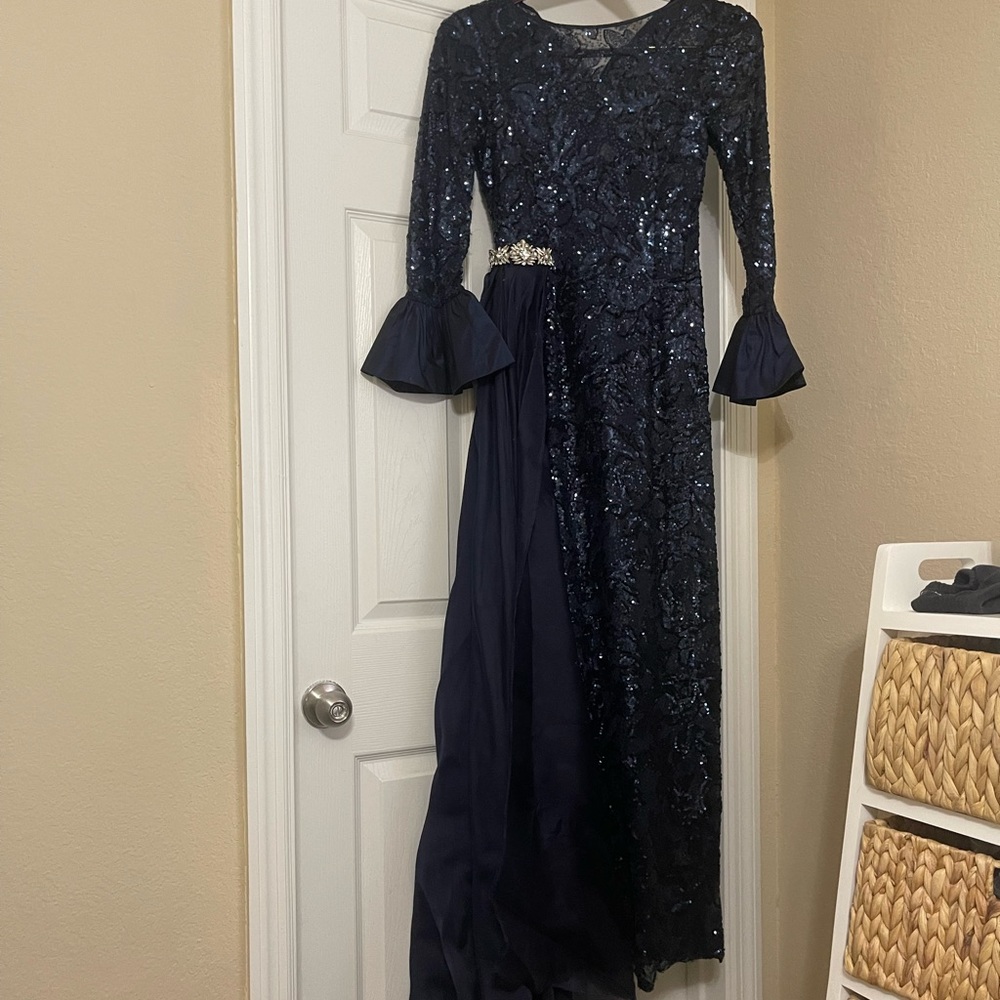 Modest Navy Blue Sequined and Beaded Dress (Hijabi Friendly Dress)